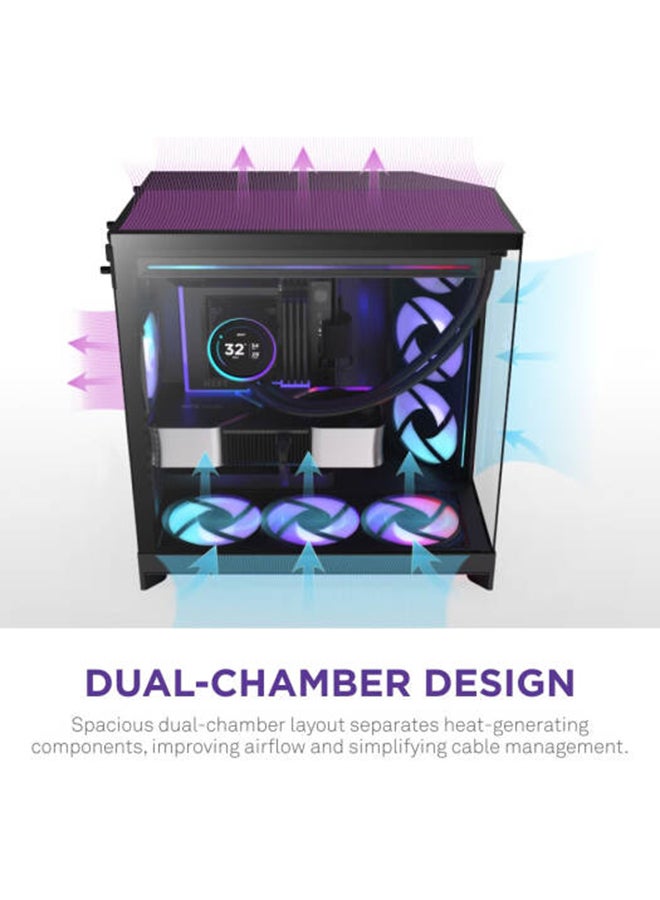 H9 Flow RGB+, Large Dual-Chamber Mid-Tower ATX Airflow Case with RGB and Control Hub, Panoramic Glass, Supports Dual 360mm Radiators, Up to 10 Fans, E-ATX Compatibility, Black | CM-H92FB-P1