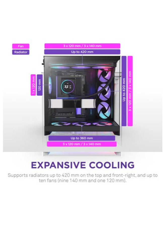 H9 Flow RGB+, Large Dual-Chamber Mid-Tower ATX Airflow Case with RGB and Control Hub, Panoramic Glass, Supports Dual 360mm Radiators, Up to 10 Fans, E-ATX Compatibility, Black | CM-H92FB-P1