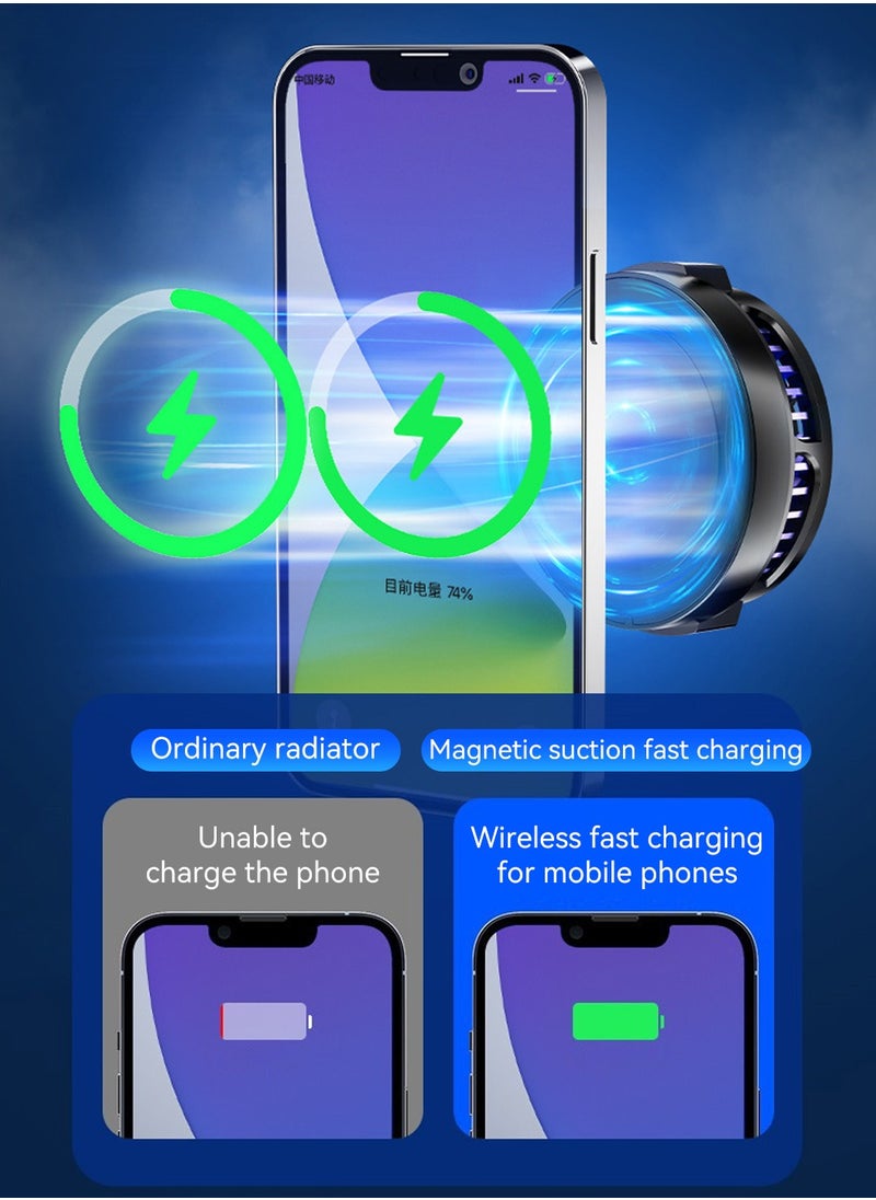 Magnetic Cell Phone Cooler,15W Magnetic Fast Charger,Game Semiconductor Cool with LED Temperature Display,for Gaming and Live Streaming Cellphone Radiator