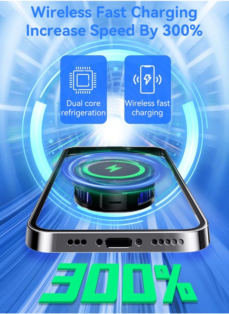 Magnetic Cell Phone Cooler,15W Magnetic Fast Charger,Game Semiconductor Cool with LED Temperature Display,for Gaming and Live Streaming Cellphone Radiator