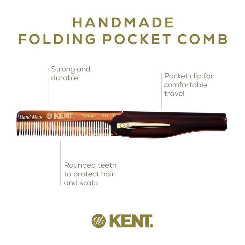 Kent 20T Handmade Folding Pocket Comb for Men, Fine Tooth Hair Comb Straightener for Everyday Grooming Styling Hair, Beard or Mustache, Use Dry or with Balms, Saw Cut Hand Polished, Made in England - Image 4