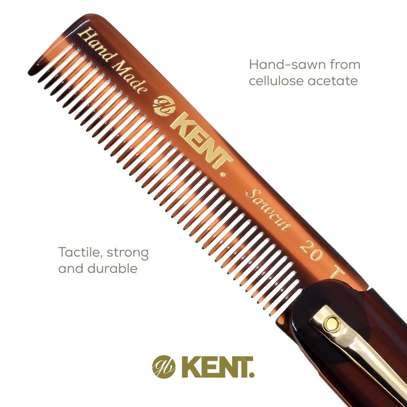 Kent 20T Handmade Folding Pocket Comb for Men, Fine Tooth Hair Comb Straightener for Everyday Grooming Styling Hair, Beard or Mustache, Use Dry or with Balms, Saw Cut Hand Polished, Made in England - Image 5