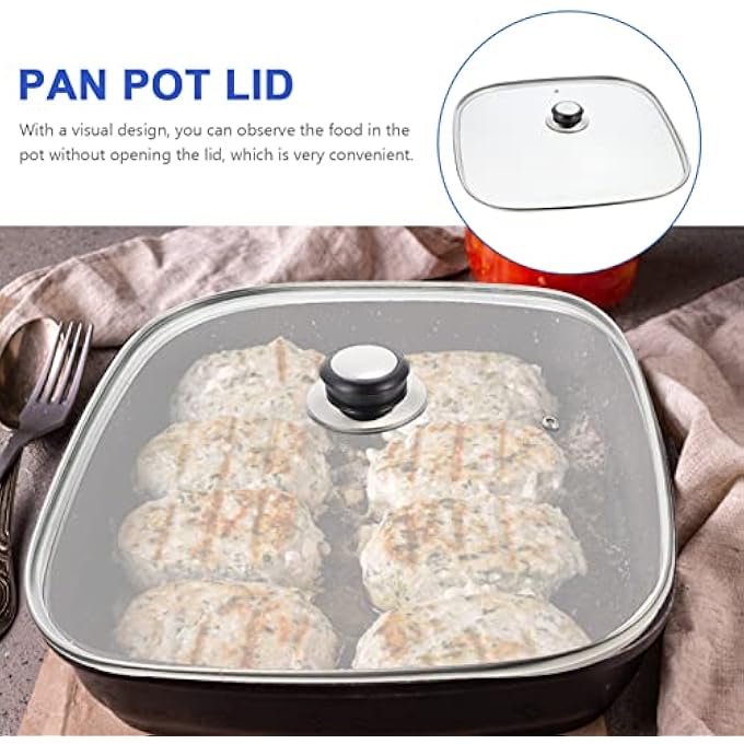 DOITOOL Square Glass Lid For Grill Pans Replacement Pan Lid Cover With Handle 30Cm Glass Top Covers For Skillets Pots Frying Pans Cast Iron Universal All Cookware - Image 3