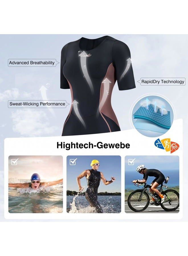 Santic Triathlon Suit for Women Short Sleeve Padded Trisuit Quick-Dry for Swim Bike Run,Brown,XL - Image 5