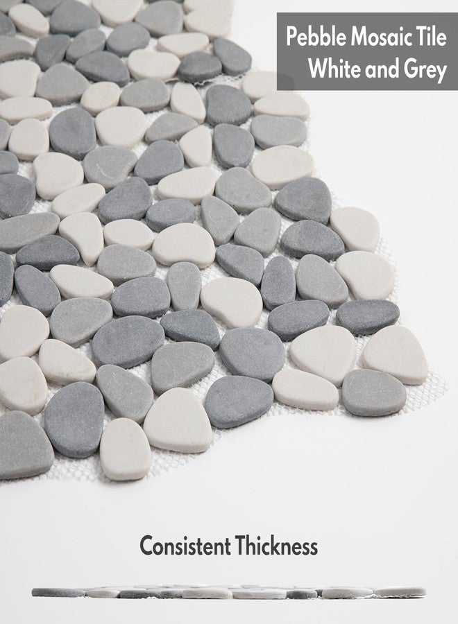 Lovdeco Pebble Tile Shower Floor, Mosaic Pebble Backsplash for Wall, Stone Tiles for Bathroom and Outdoor Garden, White and Grey, 5 Sheets - Image 4