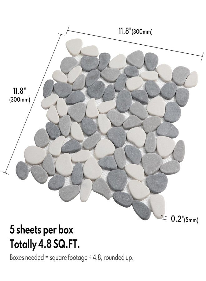 Lovdeco Pebble Tile Shower Floor, Mosaic Pebble Backsplash for Wall, Stone Tiles for Bathroom and Outdoor Garden, White and Grey, 5 Sheets - Image 2