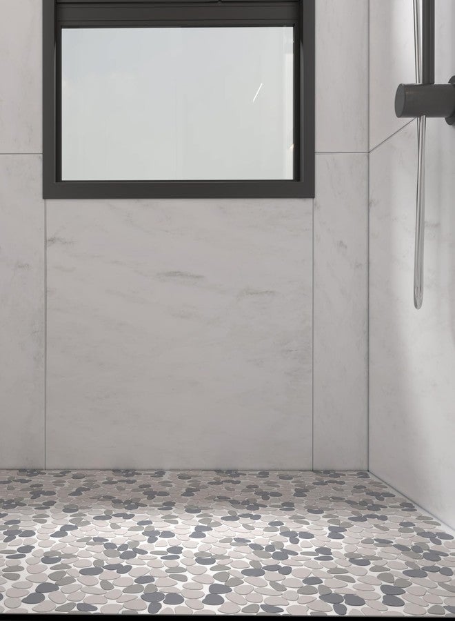 Lovdeco Pebble Tile Shower Floor, Mosaic Pebble Backsplash for Wall, Stone Tiles for Bathroom and Outdoor Garden, White and Grey, 5 Sheets - Image 5
