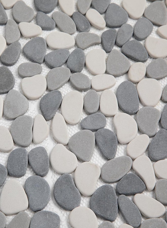 Lovdeco Pebble Tile Shower Floor, Mosaic Pebble Backsplash for Wall, Stone Tiles for Bathroom and Outdoor Garden, White and Grey, 5 Sheets - Image 1
