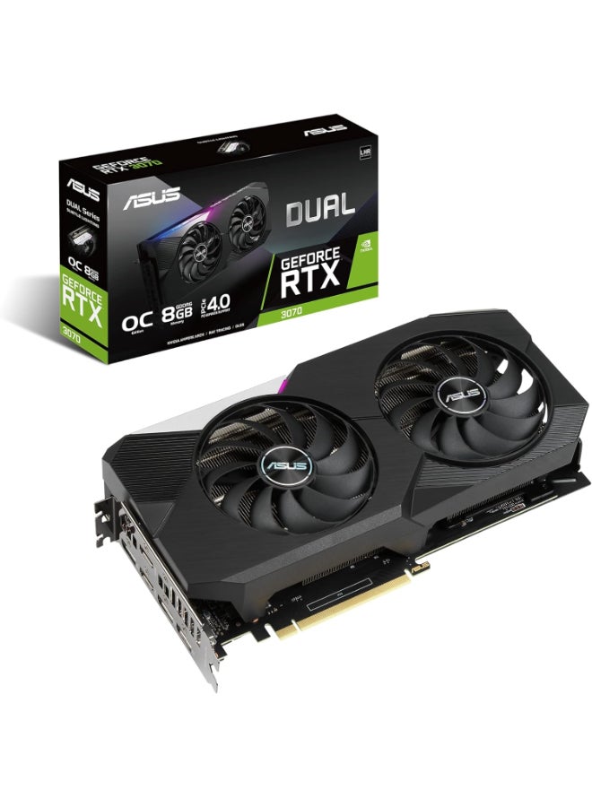 ASUS Dual NVIDIA GeForce RTX 3070 V2 OC Edition Gaming Graphics Card (PCIe 4.0, 8GB GDDR6 Memory, LHR, HDMI 2.1, DisplayPort 1.4a, Axial-tech Fan Design, Dual BIOS, Protective Backplate)
