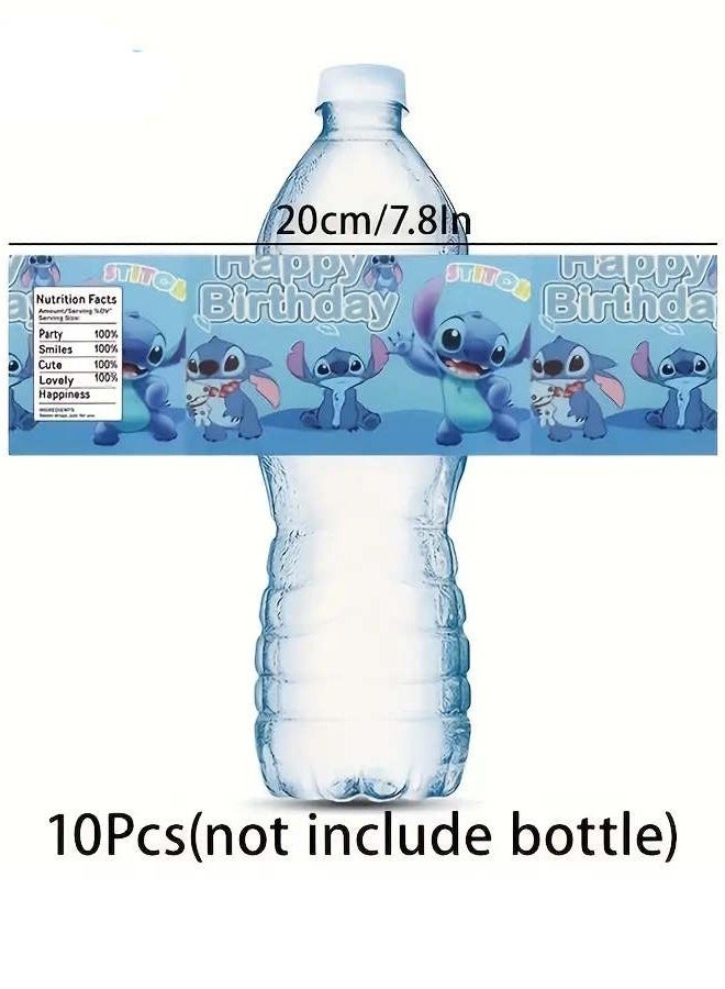 Stitch Sticker Set of 10 Birthday Party Beverage Bottle Stickers, Mineral Water Bottle Stickers, Beverage Labels, Color Striped Background, Bottle Labels Decorative Water Bottle Stickers  - Image 2