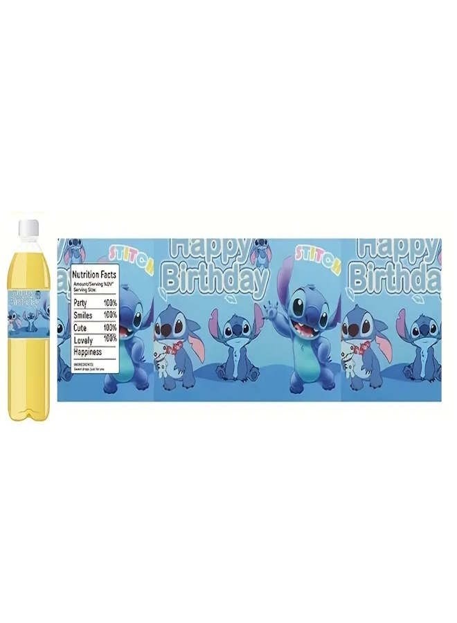 Stitch Sticker Set of 10 Birthday Party Beverage Bottle Stickers, Mineral Water Bottle Stickers, Beverage Labels, Color Striped Background, Bottle Labels Decorative Water Bottle Stickers  - Image 3