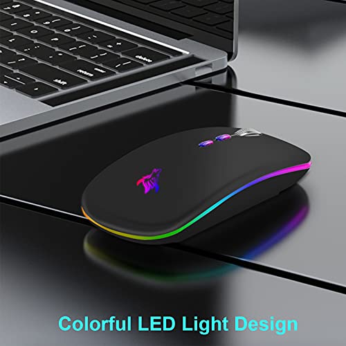 HOTLIFE LED Wireless Mouse, Slim Rechargeable Silent Portable USB Optical 2.4G Wireless Bluetooth Two Mode Computer Mice with USB Receiver and Type C Adapter (Black) - Image 2
