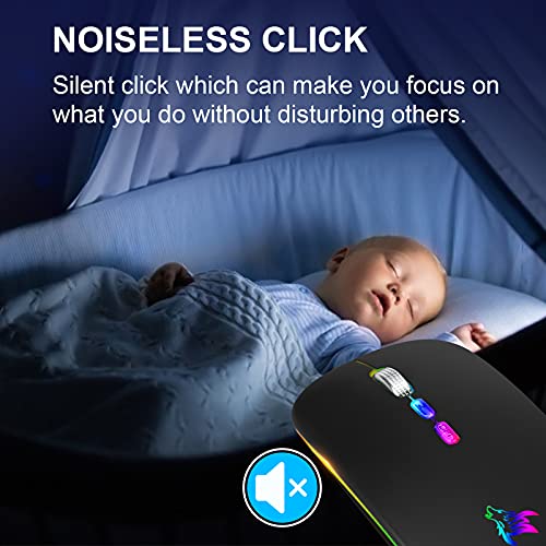 HOTLIFE LED Wireless Mouse, Slim Rechargeable Silent Portable USB Optical 2.4G Wireless Bluetooth Two Mode Computer Mice with USB Receiver and Type C Adapter (Black) - Image 3