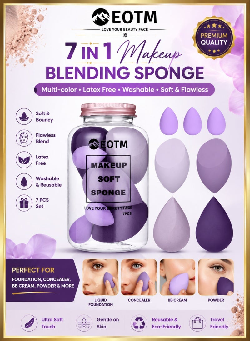 EOTM 7 In 1 Foundation Blending Multi-color Latex Free Washable Makeup Soft Sponge - Image 1