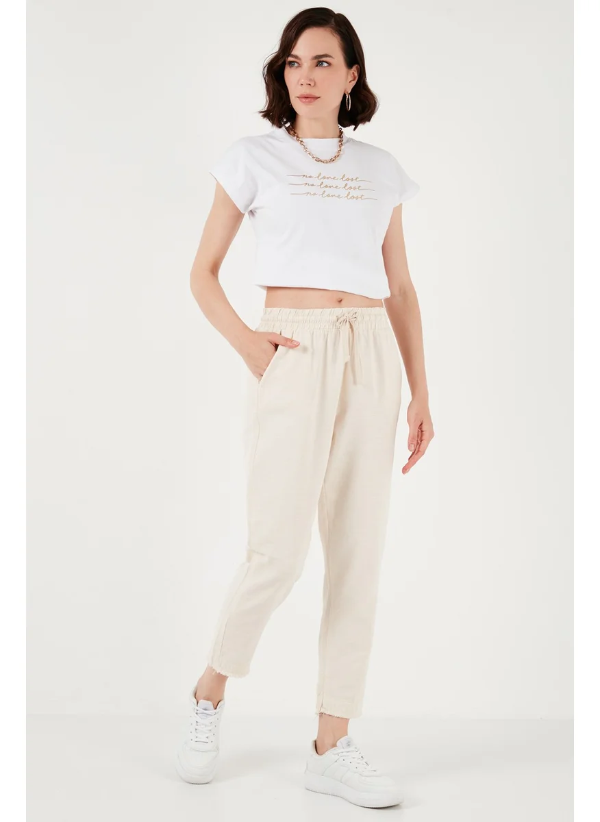 Lela Cotton Waist Tie High Waist Linen Look Short Leg Trousers Women's Trousers 668YP5134