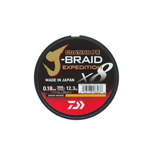 DAIWA JBraid Expedition X8E 018mm 123kg272lbs 165yds Smash Orange Braided Fishing Line - Image 1