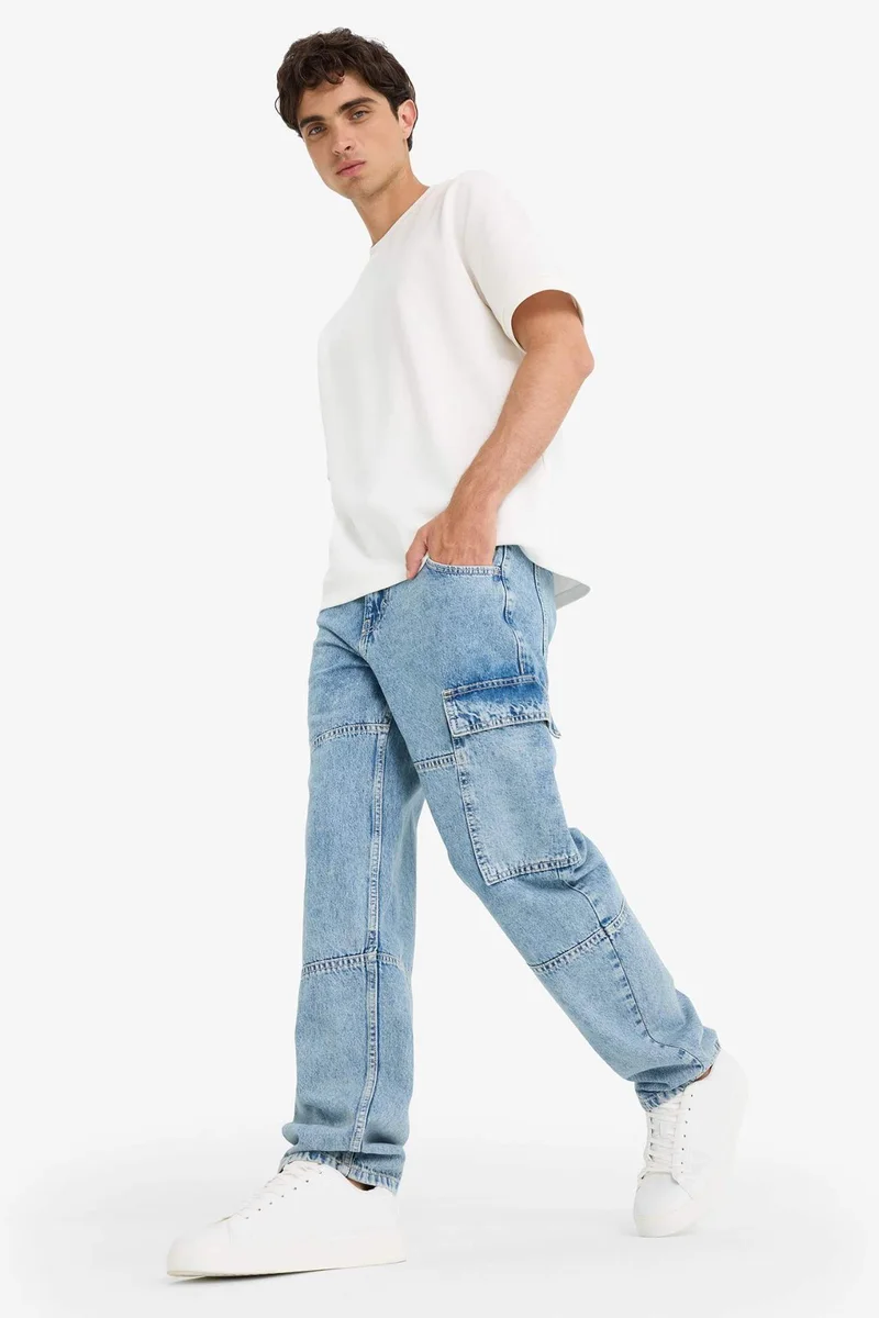 ديفاكتو Cotton Relax Fit Wide Leg Cargo Jeans