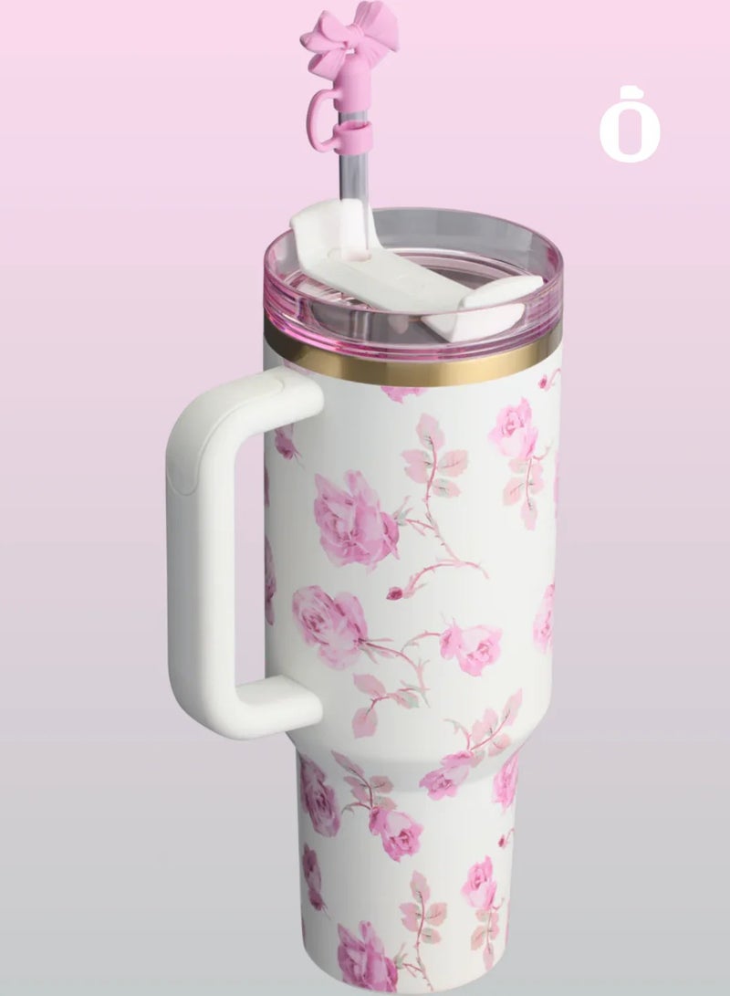 Stanley x LoveShackFancy Quencher 40OZ Ribbon Rosa,Presented in Elegant Gift-Ready Packaging