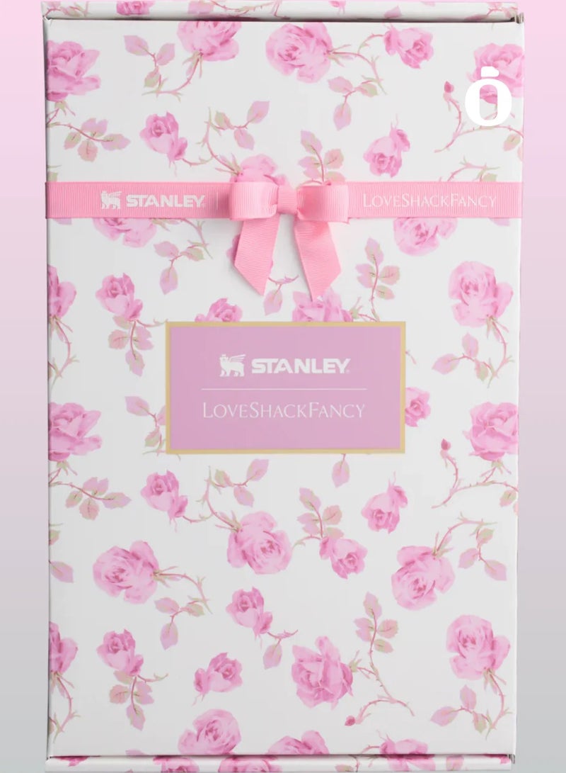 Stanley x LoveShackFancy Quencher 40OZ Ribbon Rosa,Presented in Elegant Gift-Ready Packaging