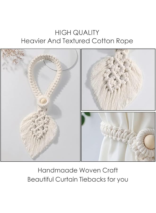 إيروريكس مجموعة من 2 رباط ستائر من القطن المحبوك يدويًا مع خرز خشبي طبيعي قابل للتعديل وحبل قطني منسوج لديكور المنزل البوهيمي لتثبيت الستائر للديكور المنزلي والمكتب - Image 3