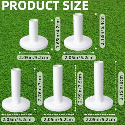 ZNBSIXP Rubber Golf Tees for Mats,Unbreakable Stable Driving Range Tees for Golf Simulator Practice Mats,5-Piece Mixed Size Set(White) - Image 2