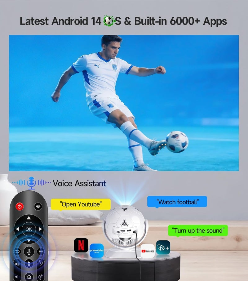 ماجكوبيك بروجيكتور Magcubic يدعم 4K، دقة أصلية 720P، WiFi 6 و Bluetooth 5.4 | نظام Android 14 مدمج، تصحيح الانحراف التلقائي، إسقاط سقفي 360 درجة للمنزل، متوافق مع HD و USB والهاتف و TV Stick - Image 4