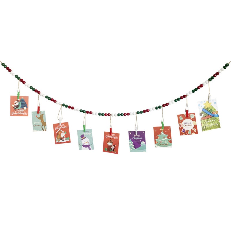 Kintyno Christmas Hanging Photo Display With 9 Clips  Wooden Bead Garland  Boho Style Collage Photo Frame Decoration for Dorms  Classrooms  Bedrooms - Image 1
