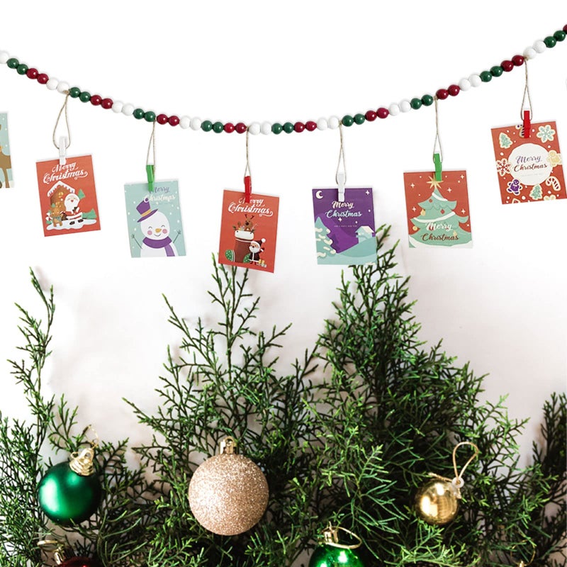 Kintyno Christmas Hanging Photo Display With 9 Clips  Wooden Bead Garland  Boho Style Collage Photo Frame Decoration for Dorms  Classrooms  Bedrooms - Image 4