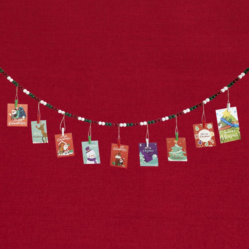 Kintyno Christmas Hanging Photo Display With 9 Clips  Wooden Bead Garland  Boho Style Collage Photo Frame Decoration for Dorms  Classrooms  Bedrooms - Image 3
