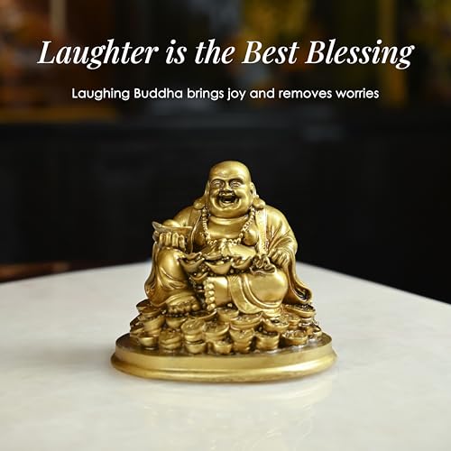 ZAICUS Laughing Buddha Idol Showpiece Happiness and Money Wealth Sitting Idol | Diwali Decor for Home Decor | Living Room Bedroom Office Table Decorative Diwali Gifts 5 Inch - Image 3
