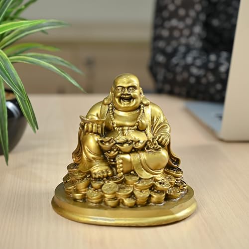 ZAICUS Laughing Buddha Idol Showpiece Happiness and Money Wealth Sitting Idol | Diwali Decor for Home Decor | Living Room Bedroom Office Table Decorative Diwali Gifts 5 Inch - Image 1
