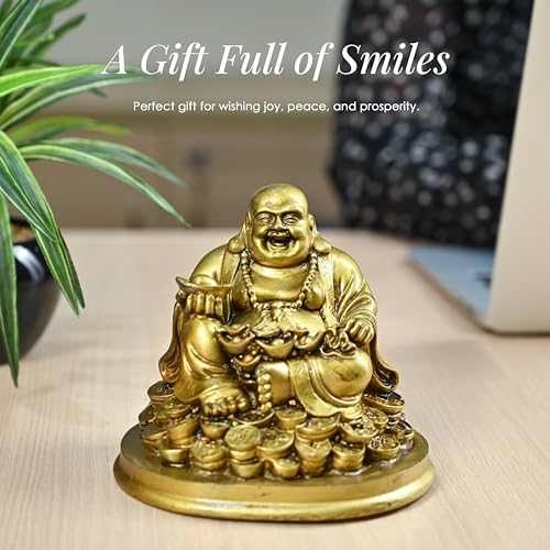 ZAICUS Laughing Buddha Idol Showpiece Happiness and Money Wealth Sitting Idol | Diwali Decor for Home Decor | Living Room Bedroom Office Table Decorative Diwali Gifts 5 Inch - Image 2