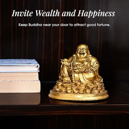 ZAICUS Laughing Buddha Idol Showpiece Happiness and Money Wealth Sitting Idol | Diwali Decor for Home Decor | Living Room Bedroom Office Table Decorative Diwali Gifts 5 Inch - Image 5