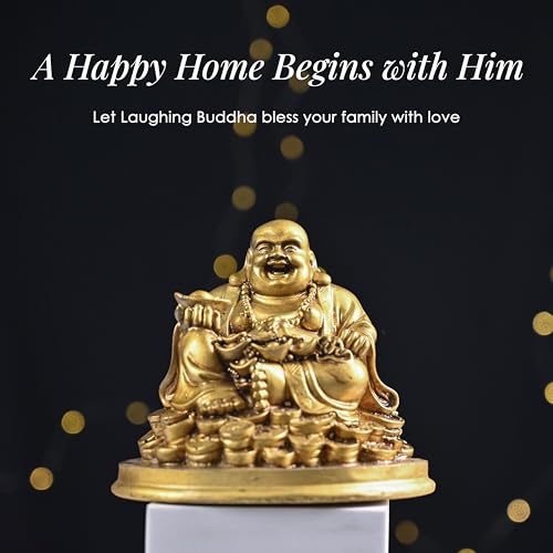 ZAICUS Laughing Buddha Idol Showpiece Happiness and Money Wealth Sitting Idol | Diwali Decor for Home Decor | Living Room Bedroom Office Table Decorative Diwali Gifts 5 Inch - Image 4