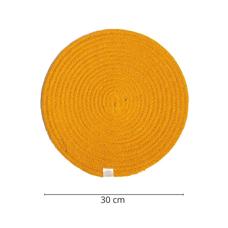 JASMEY HOMES Set of 2 Dining Table Mat 30cm Round Mat Yellow Solid Used as Centre Table dcor placematHouse Warming Gifts for New Home - Image 2