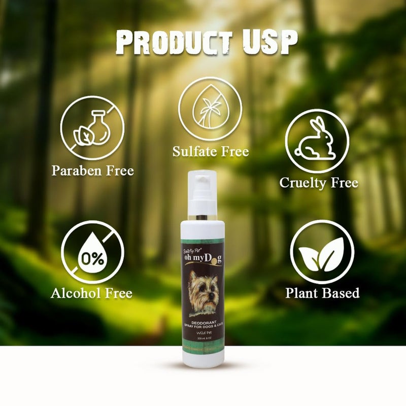 Plushmate Oh My Dog Wild Pet Deodorant Spray Control Body Odour & Keep Coat Smelling Fresh for Dogs, Puppies, Cats and Kittens - 200ml - Image 4