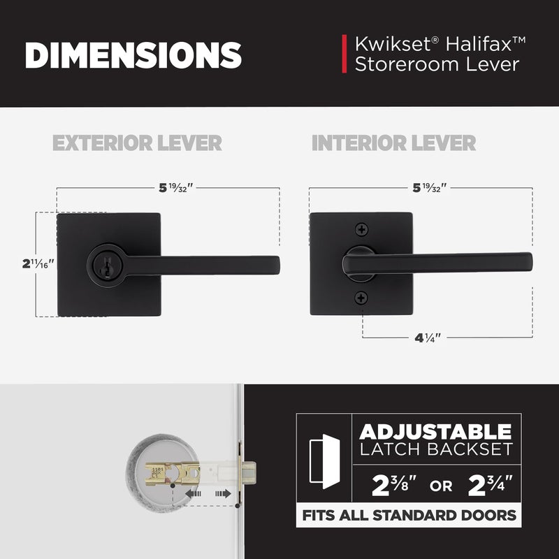 Kwikset Halifax Keyed Storeroom Entry Door Handle with Lock and Key, Secure Keyed Reversible Lever Exterior, Front Entrance and Bedrooms, Matte Black, Pick Resistant SMT Rekey Security and Microban - Image 4