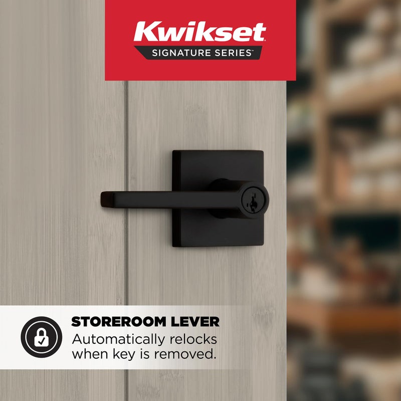 Kwikset Halifax Keyed Storeroom Entry Door Handle with Lock and Key, Secure Keyed Reversible Lever Exterior, Front Entrance and Bedrooms, Matte Black, Pick Resistant SMT Rekey Security and Microban - Image 2