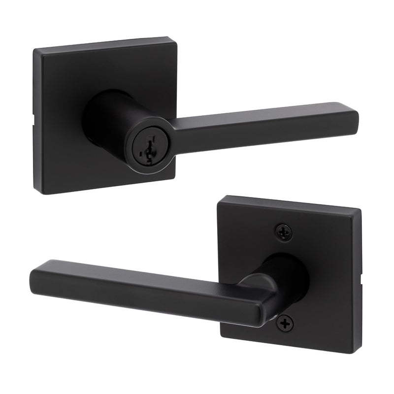 Kwikset Halifax Keyed Storeroom Entry Door Handle with Lock and Key, Secure Keyed Reversible Lever Exterior, Front Entrance and Bedrooms, Matte Black, Pick Resistant SMT Rekey Security and Microban - Image 1