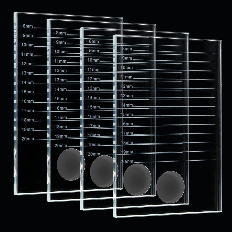 SEHOI 4 Pieces 59 x 394 Inch Eyelash Crystal Pallet Eyelash Extensions Tray Glass Eyelash Extension Pallet with Glue Circle Large size False Lash Strip Adhesive Glue Holder for Eyelash Extensions