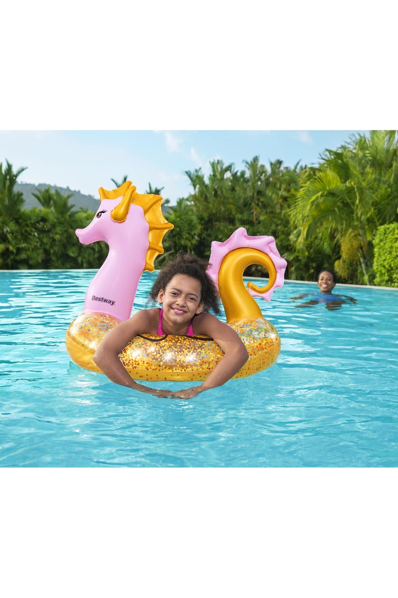 Bestway Glitter Seahorse Swim Ring Float  | Inflatable Ride-on | Pool Float | Summer Water Toy | Pool & Beach Toy - Image 2