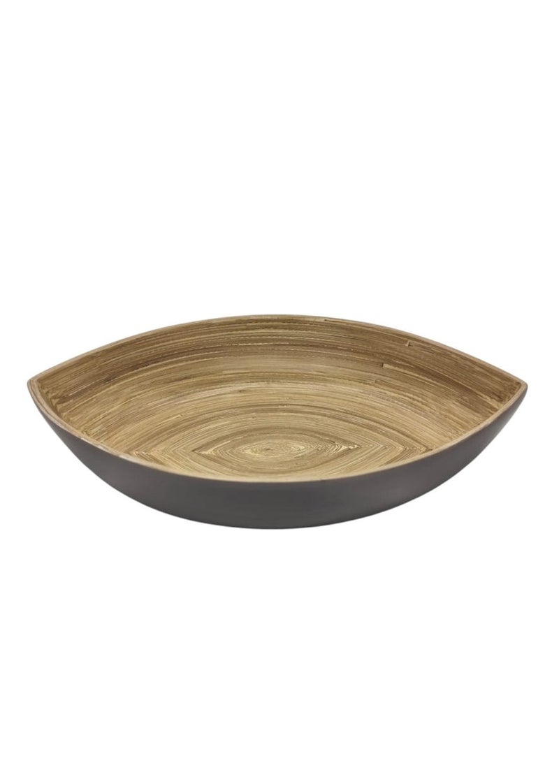 AKDC Modern Bamboo Oval Shape Serving Bowl-26cmX22cmX5cm-CadetBlue&Bamboo - Image 1