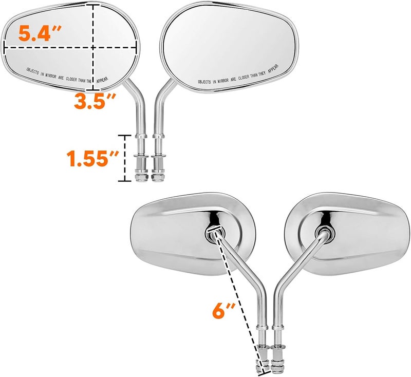 Mofun 8mm Chrome Tapered Mirrors for Harley Models - Image 2