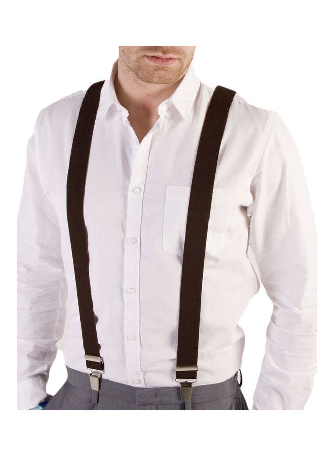 Clip On Suspenders Elastic Y-Shape Back Formal Braces Coffee - Image 2