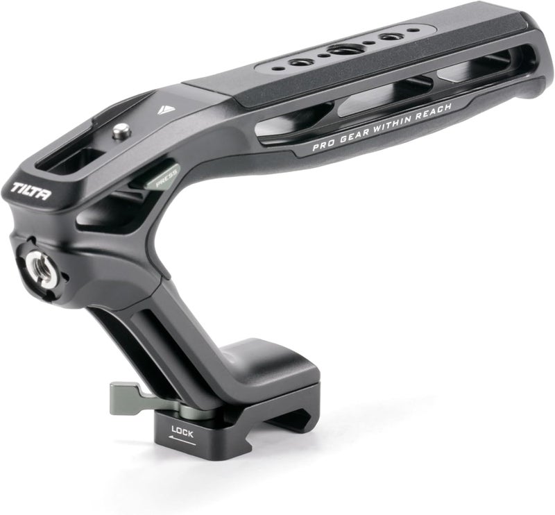 Tilta Xeno Top Handle for Filmmakers & Cameras - Black | Aluminum Alloy and Silicone Build | 1/4″-20 and 3/8″-16 Threads w/Locating Points | Safety Release Pin | Comfortable Handling (NATO) - Image 1