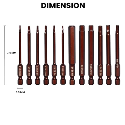 H9 11-Piece Allen Key Wrench Drill Bit Set | SAE & Metric Sizes | 75mm Long Hex Bits | S2 Steel Magnetic Screwdriver Bit Set with 1/4” Quick Release Hex Shank for Power Drill, Hand Tools & DIY Repair - Image 4