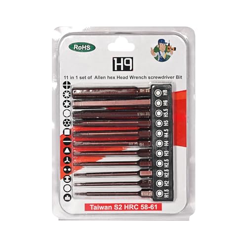 H9 11-Piece Allen Key Wrench Drill Bit Set | SAE & Metric Sizes | 75mm Long Hex Bits | S2 Steel Magnetic Screwdriver Bit Set with 1/4” Quick Release Hex Shank for Power Drill, Hand Tools & DIY Repair - Image 2