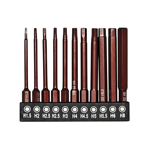 H9 11-Piece Allen Key Wrench Drill Bit Set | SAE & Metric Sizes | 75mm Long Hex Bits | S2 Steel Magnetic Screwdriver Bit Set with 1/4” Quick Release Hex Shank for Power Drill, Hand Tools & DIY Repair - Image 1