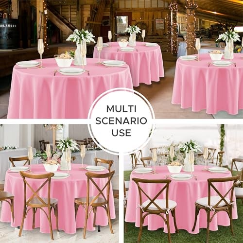 Fitable 8 Pack Round Tablecloths: Stain Resistant Wrinkle Free Circle Table Clothes, Washable Reusable Polyester Table Covers for Wedding Party Birthday Banquet Reception(Pink, 84 Inch) - Image 5