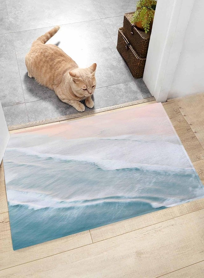 Litter Star Coastal Doormat Bath Rugs Summer Blue Sea Beach Sand Indoor Mats Entrance Floor Carpet for Bathroom Bedroom Living Room Gradient Wave Ocean Style 16x24In - Image 2